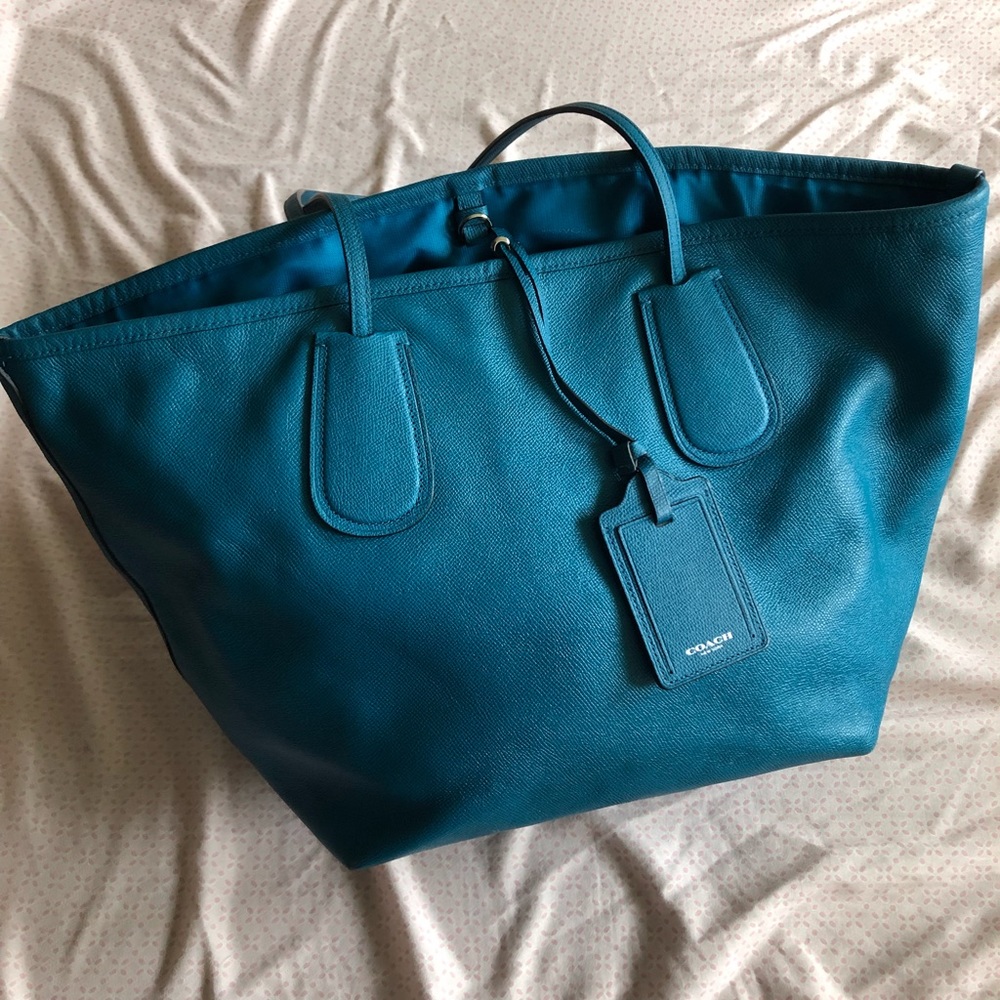 Turquoise Coach Leather Tote